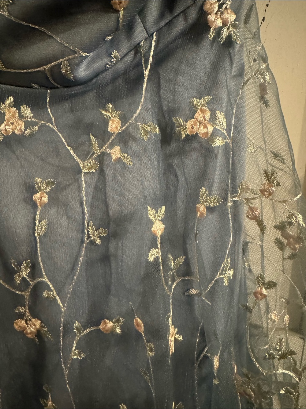 Embroidered Dusty Blue Spaghetti-Strap Mini Dress - Picture 4 of 4